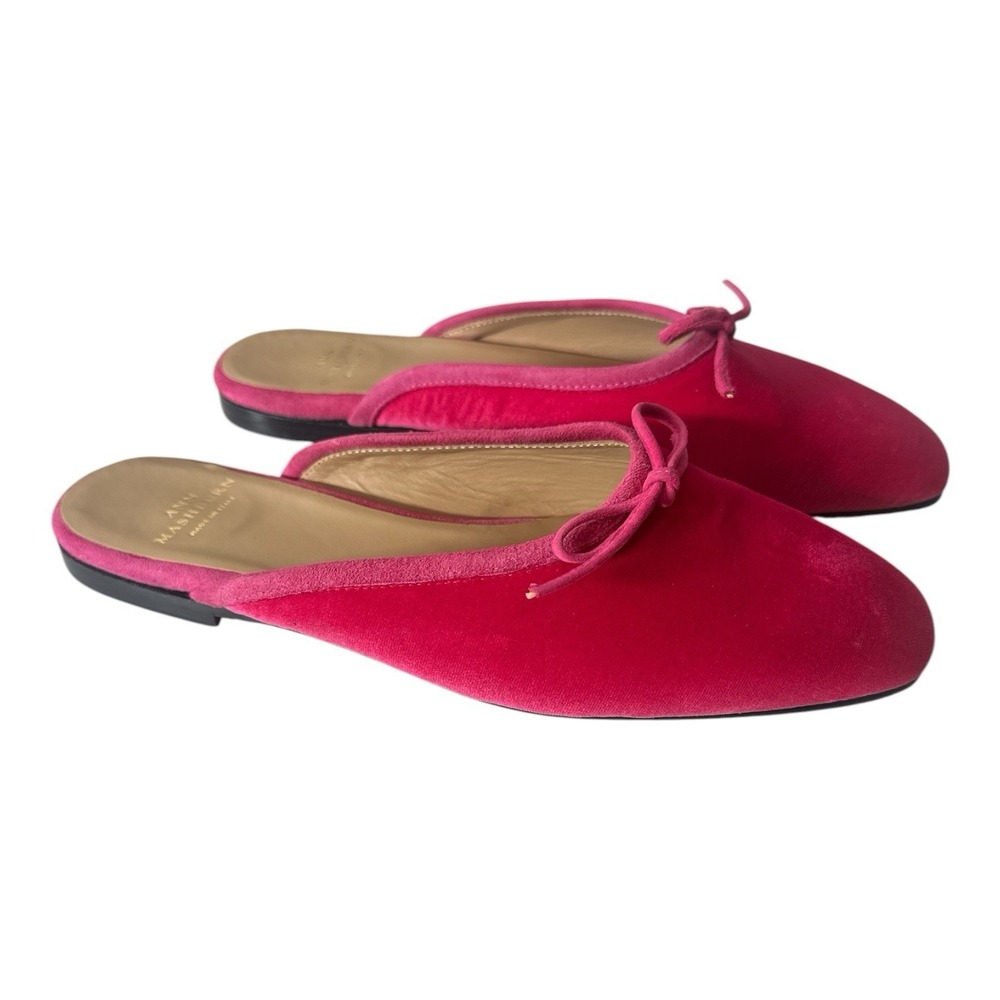 New ANN MASHBURN Flats Womens Size 37.5 Hot Pink Bow Comfort Slip On ITALY